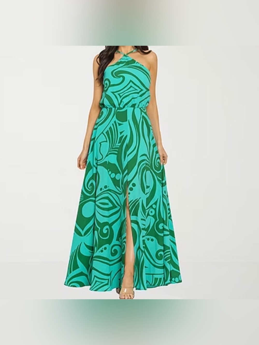 Premier Amour Green Abstract Print Halter Maxi Dress